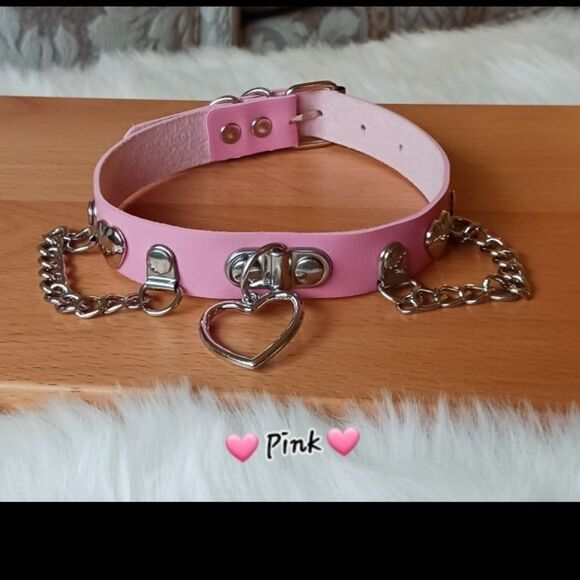 Pink Silver Heart Shaped Choker Necklace, PINK Silver Heart Pendant Choker - Picture 12 of 12